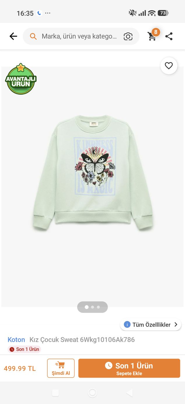 Koton Kids Turkuaz Sweatshirt — görsel 5/5