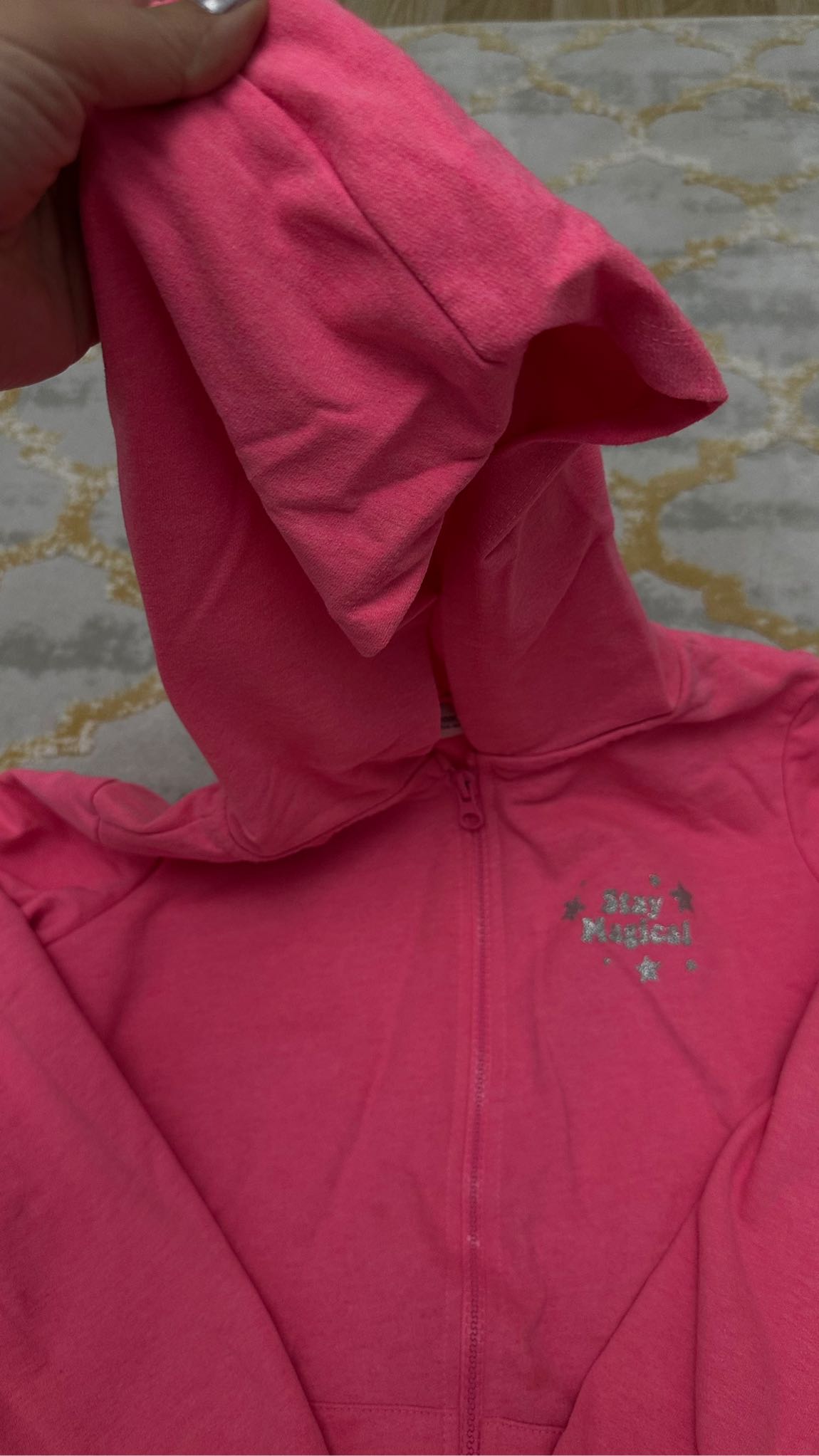 Pembe Kapüşonlu Sweatshirt Hırka — görsel 3/4