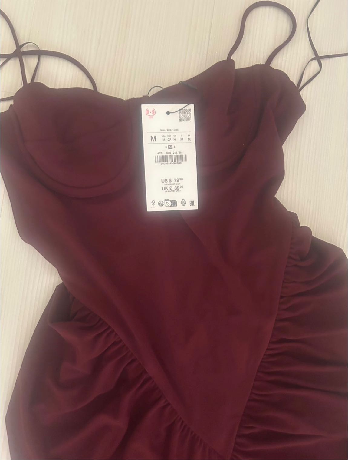 Zara Bordo Uzun Elbise M beden — görsel 2/4