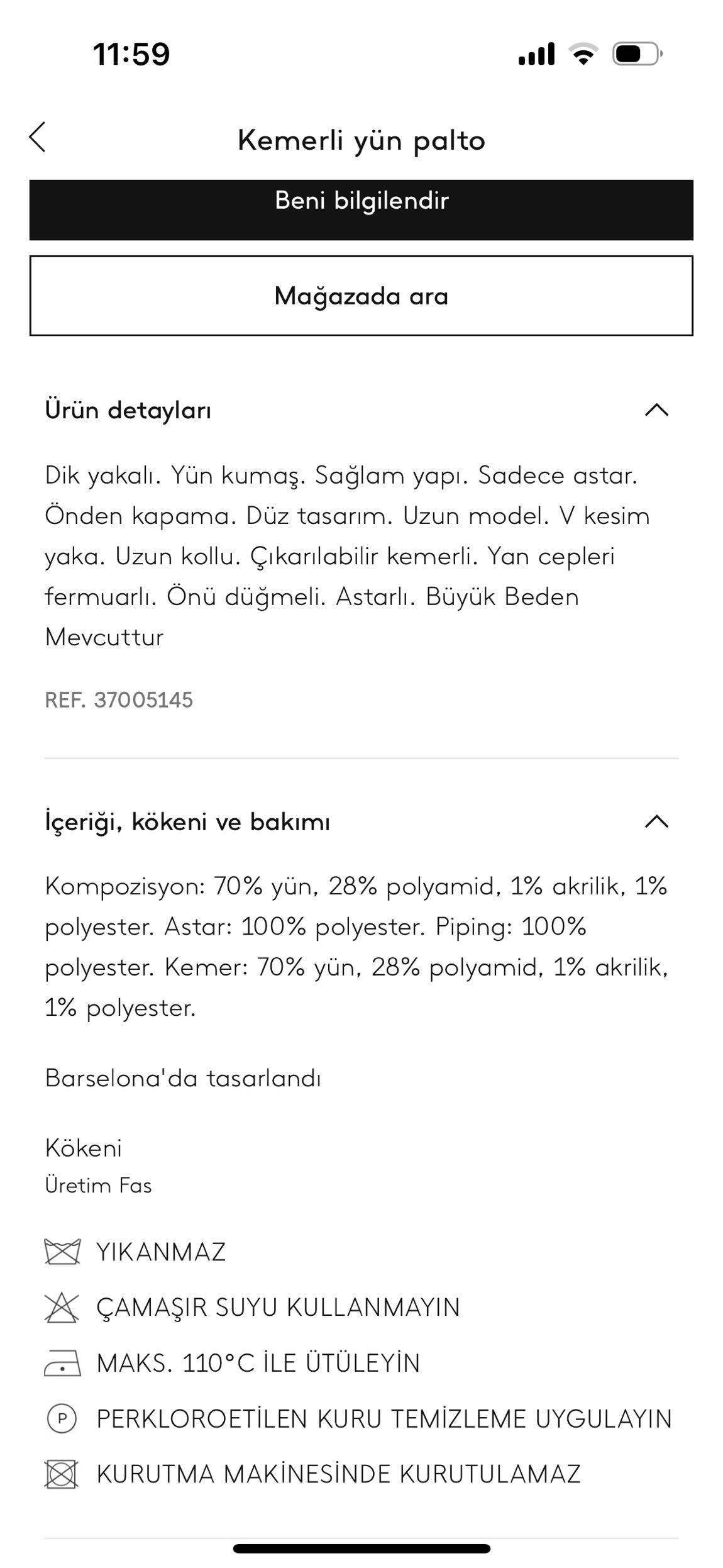 Mango Kemerli Yün Palto — görsel 8/8