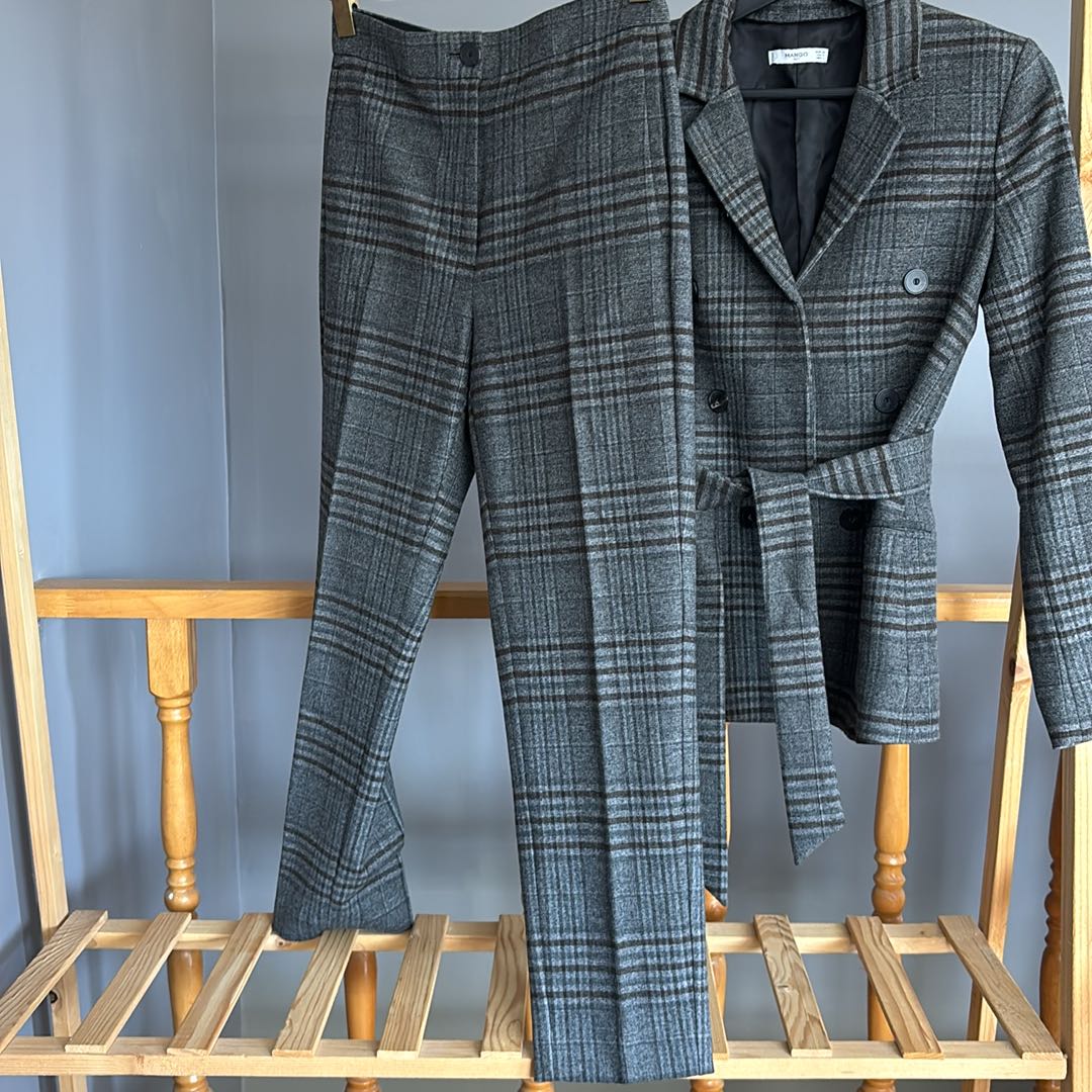 Ekose Desenli Kuşaklı Blazer&Pantolon — görsel 5/6