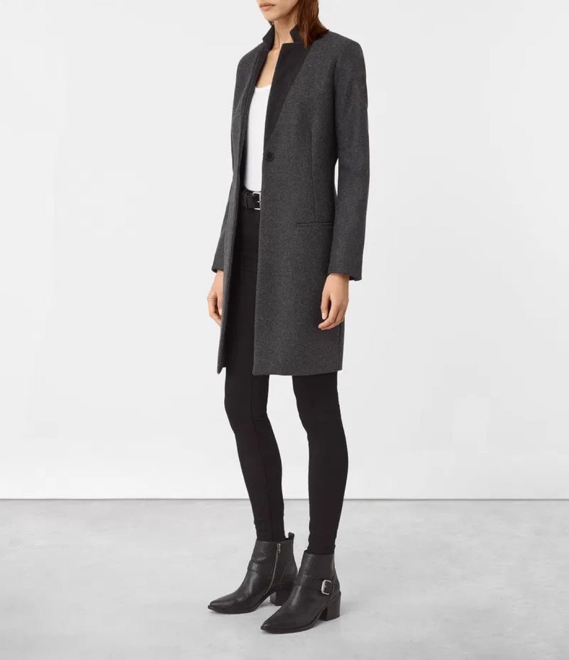 ALLSAINTS Leni Coat Deri Yaka Kaşe Palto — görsel 2/8