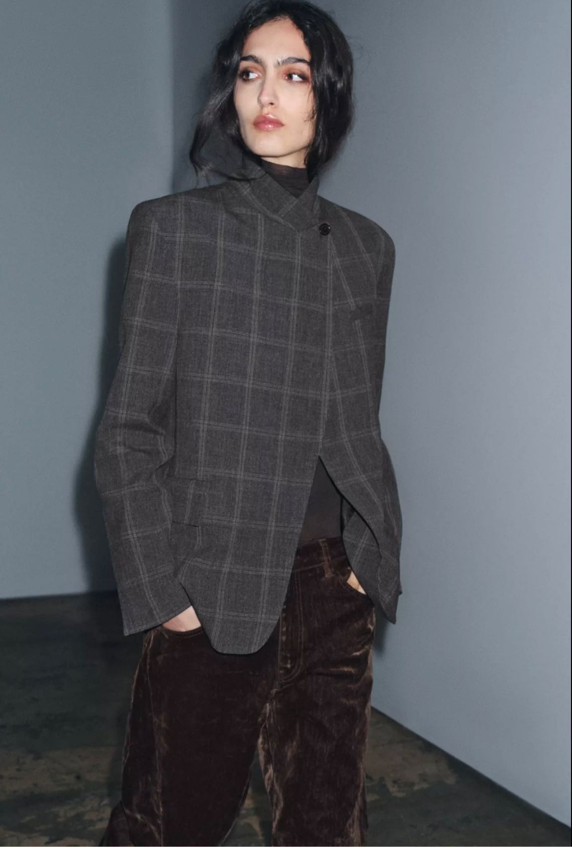Zara ekose desenli blazer ceket — görsel 3/6