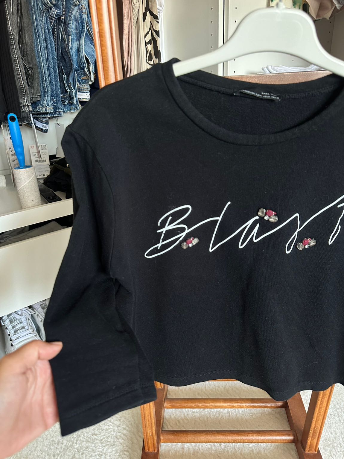 Zara siyah crop sweatshirt — görsel 3/4