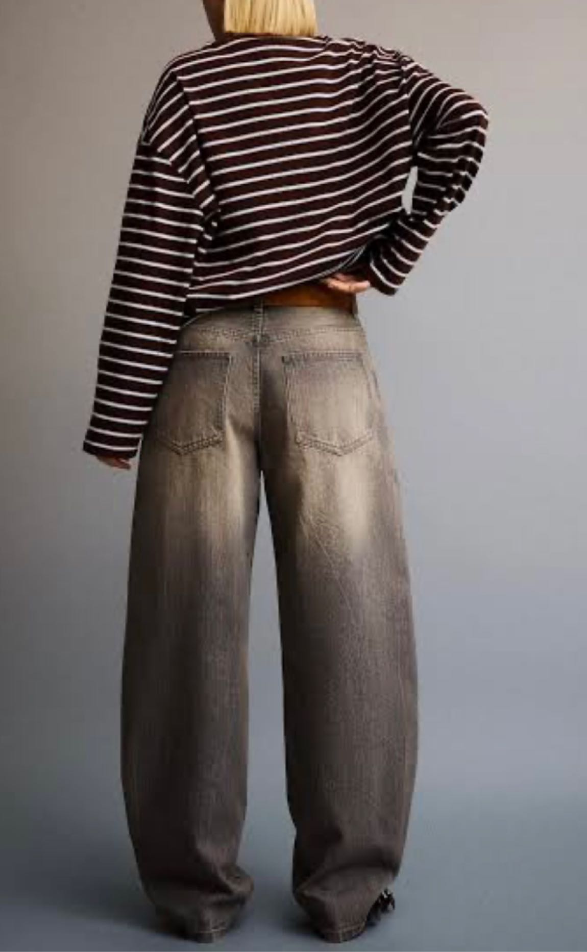 Bershka eskitme detaylı gri bol jean — görsel 3/6