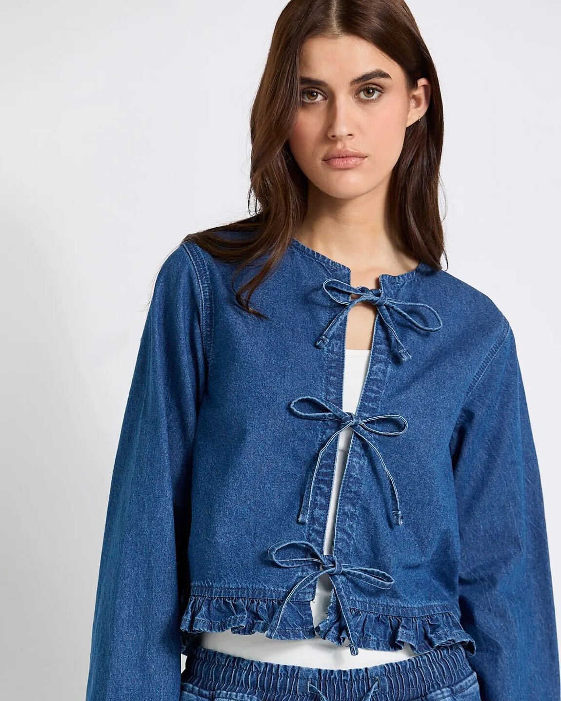 Önden Bağlamalı Denim Kot Gömlek — görsel 2/6