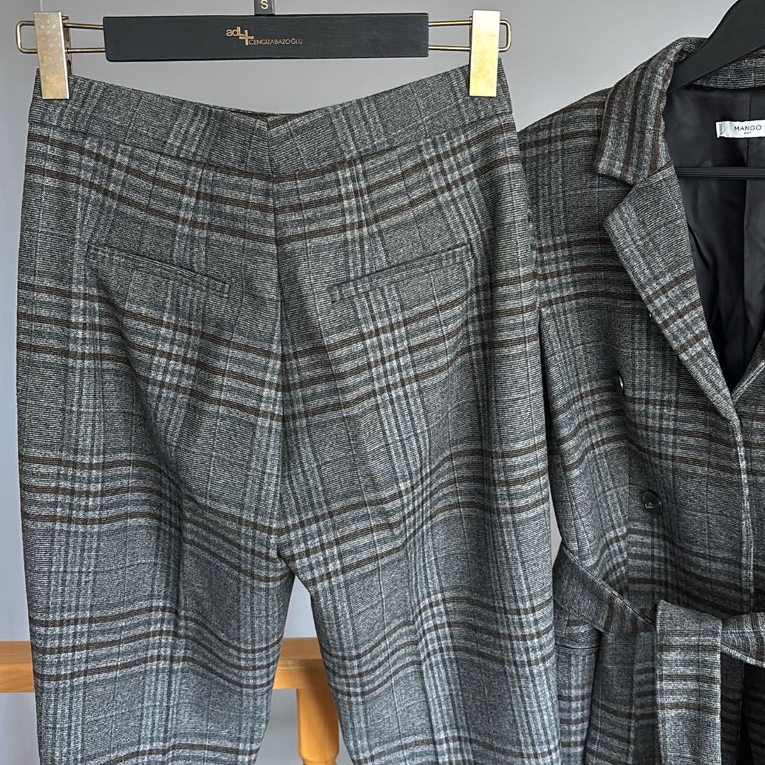 Ekose Desenli Kuşaklı Blazer&Pantolon — görsel 6/6