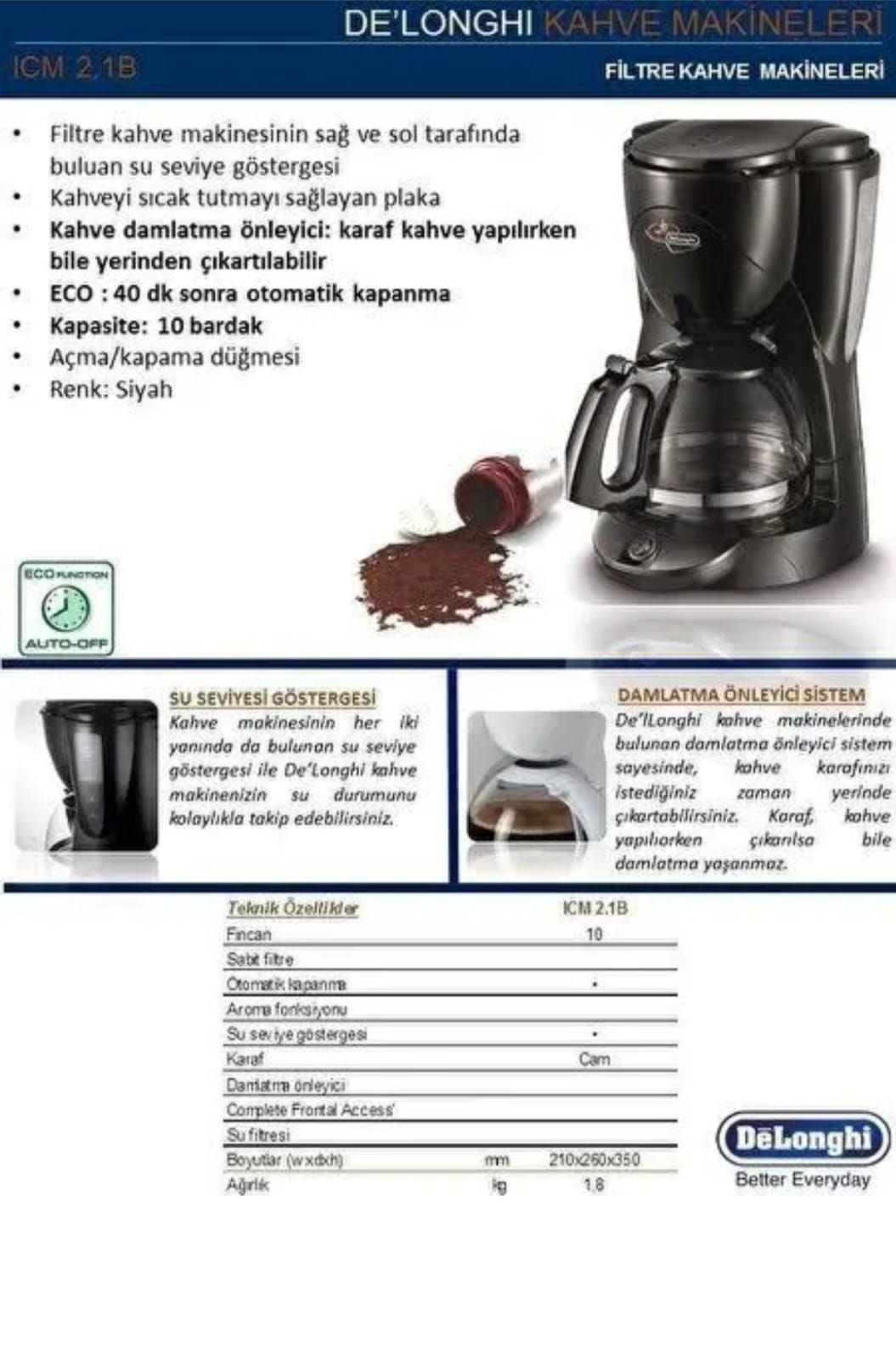 De’Longhi ICM 2.1B Filtre Kahve Makinesi — görsel 7/8