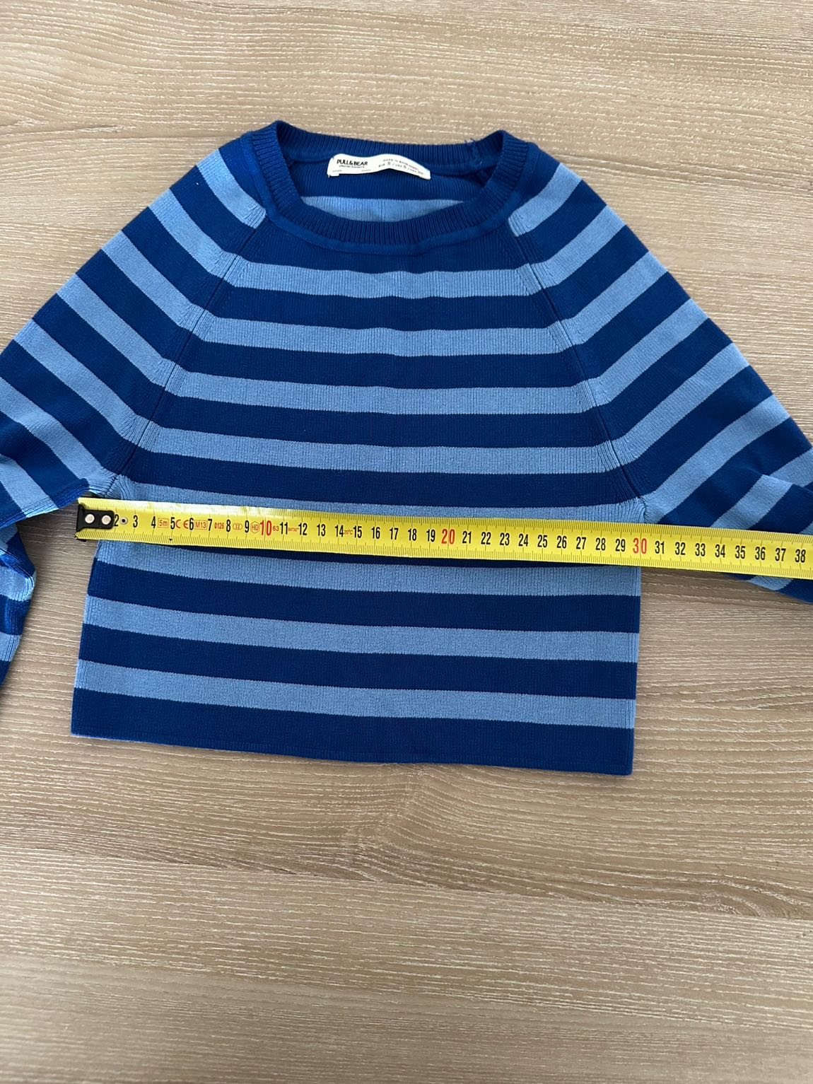 Pull & Bear Çizgili Mavi Crop Kazak — görsel 8/8