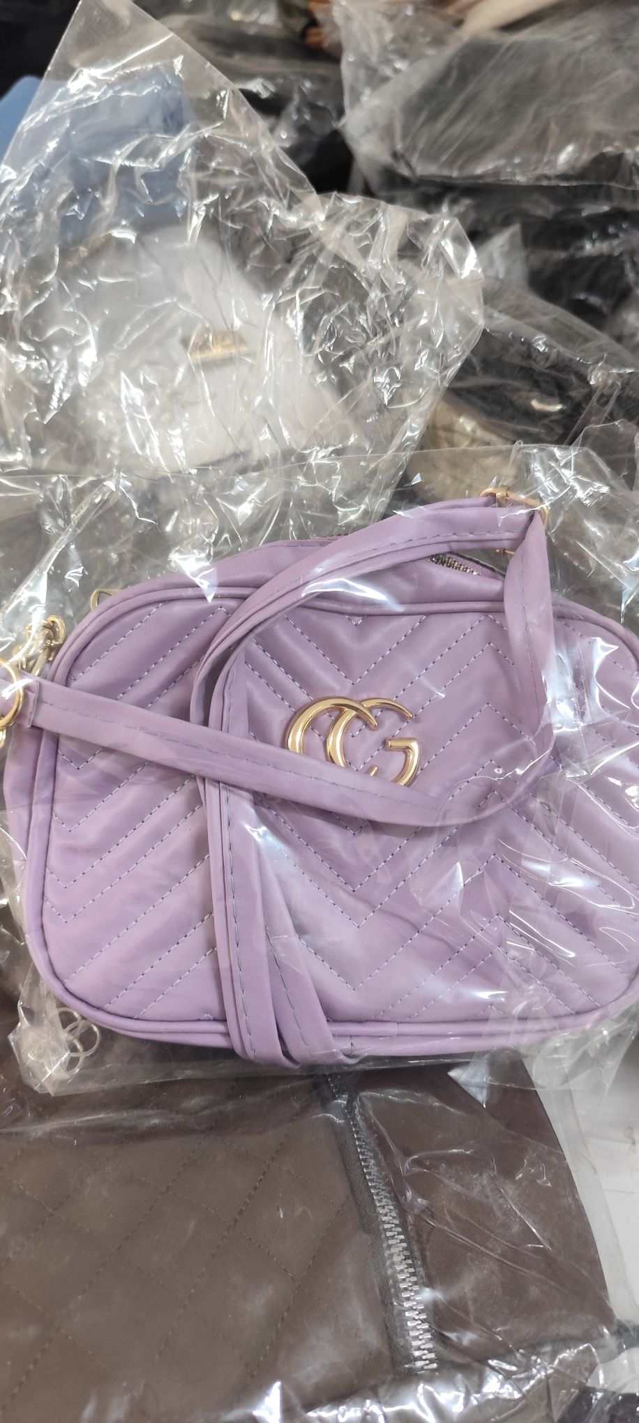 Gri Kapitone Detaylı YSL Logolu Mini El — görsel 2/4