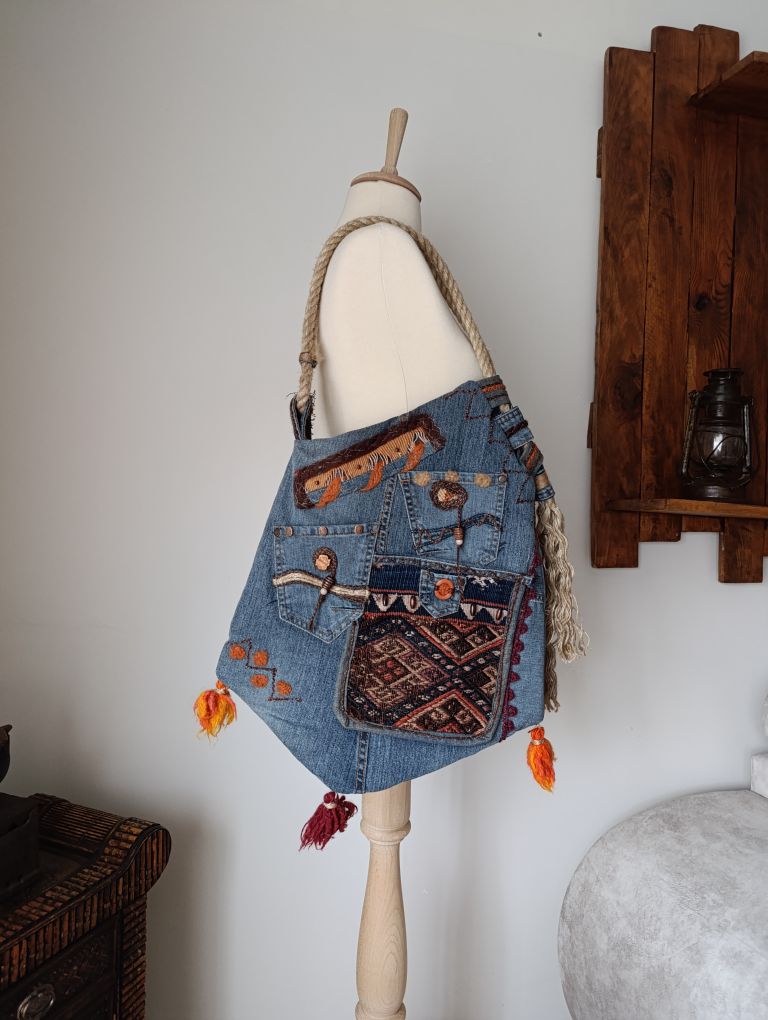 Antika Kilim Detaylı Bohem Kot Çanta — görsel 6/6