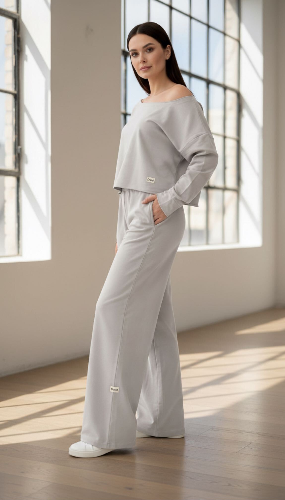 Gri Oversize Sweatshirt ve Bol Paça Pant — görsel 4/8