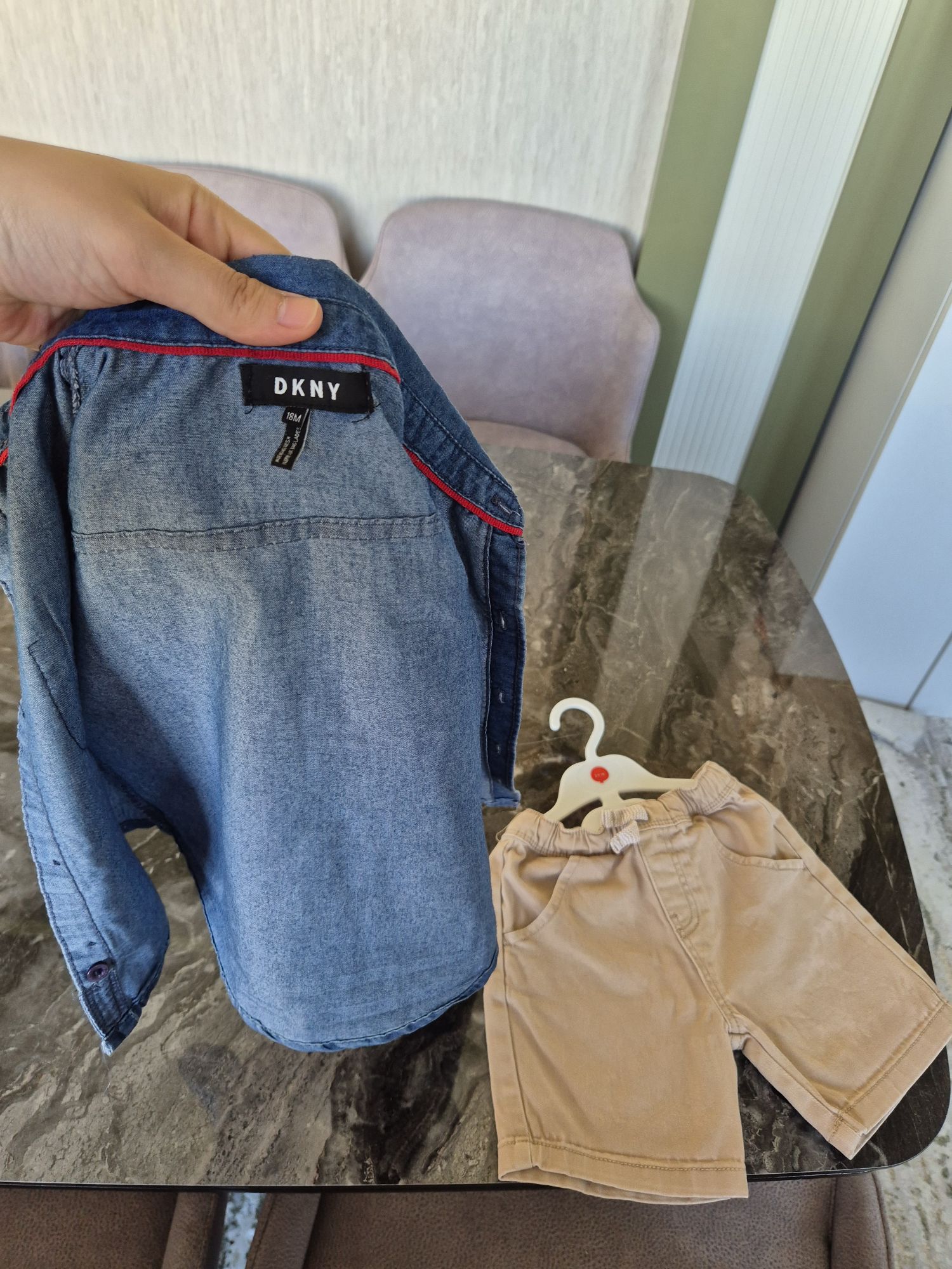 dkny denim gömlek şort takımı — görsel 4/5