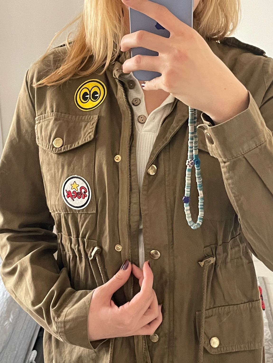 patch detaylı haki uzun ceket — görsel 3/8