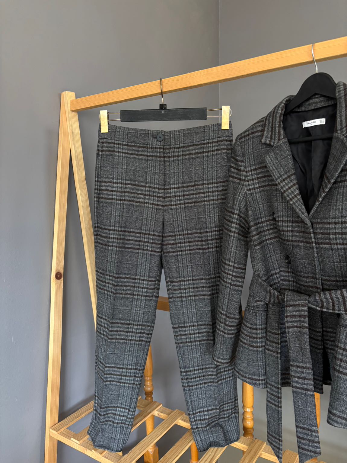 Ekose Desenli Kuşaklı Blazer&Pantolon — görsel 3/6
