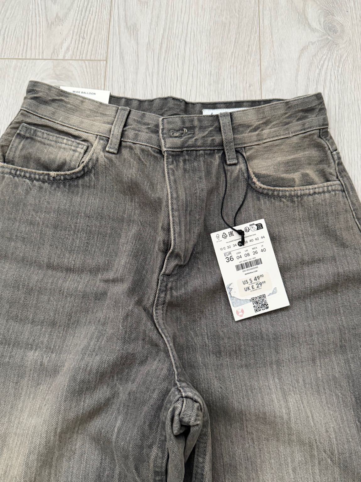 Bershka eskitme detaylı gri bol jean — görsel 2/6