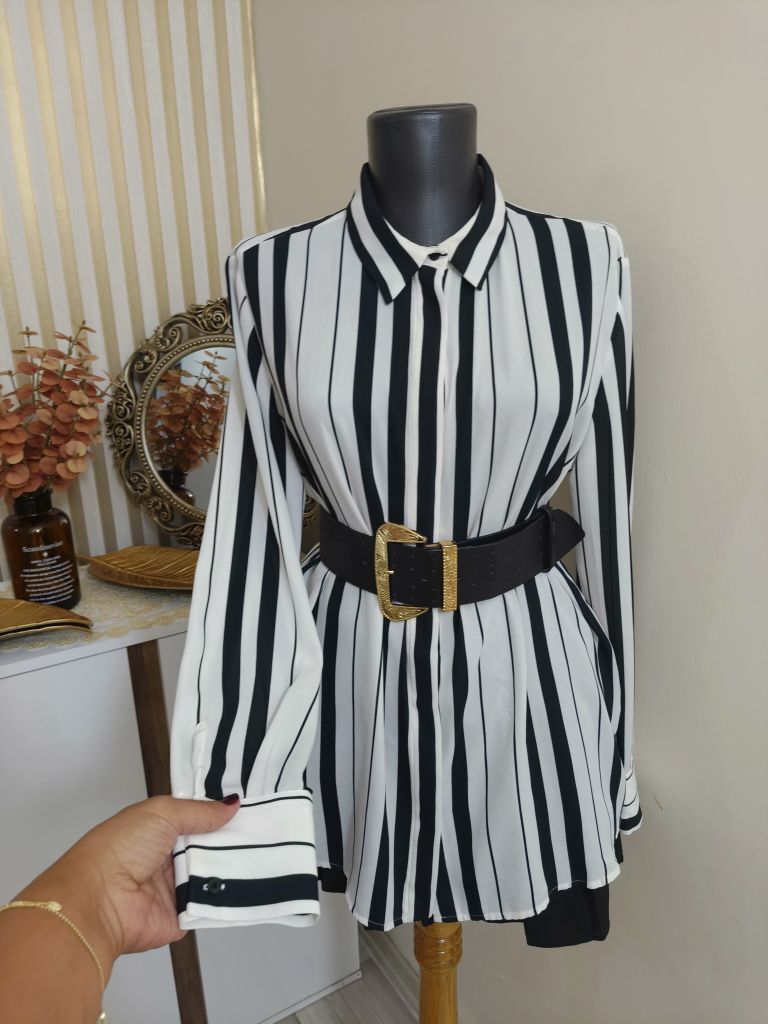 Mango Çizgili Beyaz Siyah Gömlek 6070 — görsel 7/8