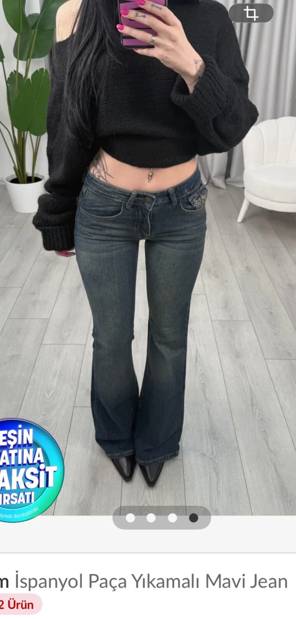 Kot Beli Düşük İspanyol Paça Jean Y2K — görsel 4/7