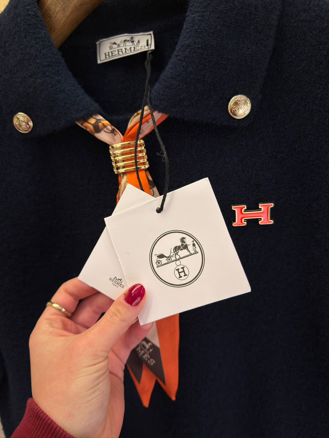 Hermes Polo Yaka Fularlı Lacivert Triko — görsel 4/6