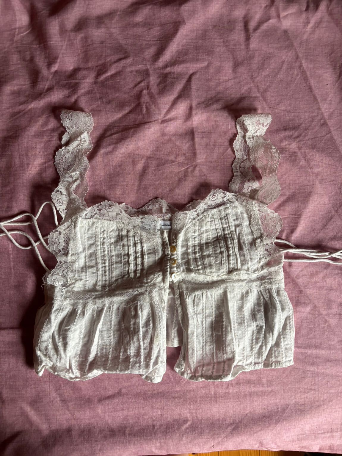 Beyaz dantelli yan bağcıklı bluz top — görsel 3/5