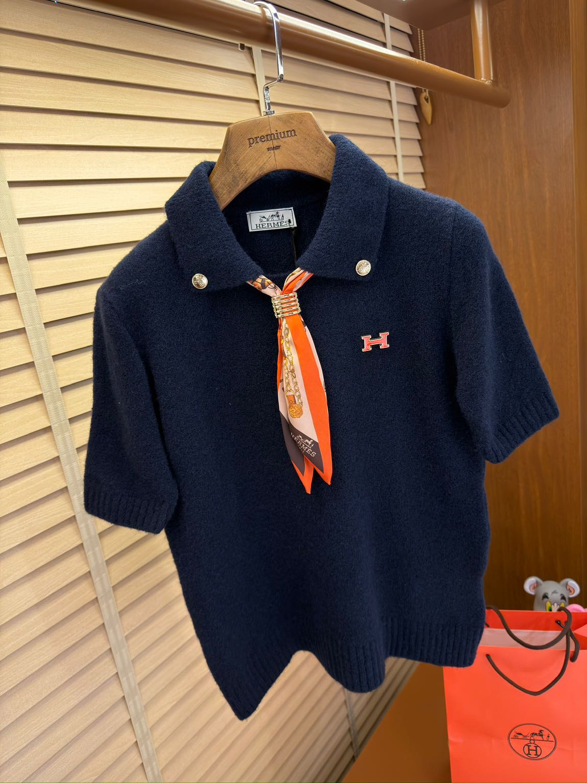 Hermes Polo Yaka Fularlı Lacivert Triko — görsel 2/6