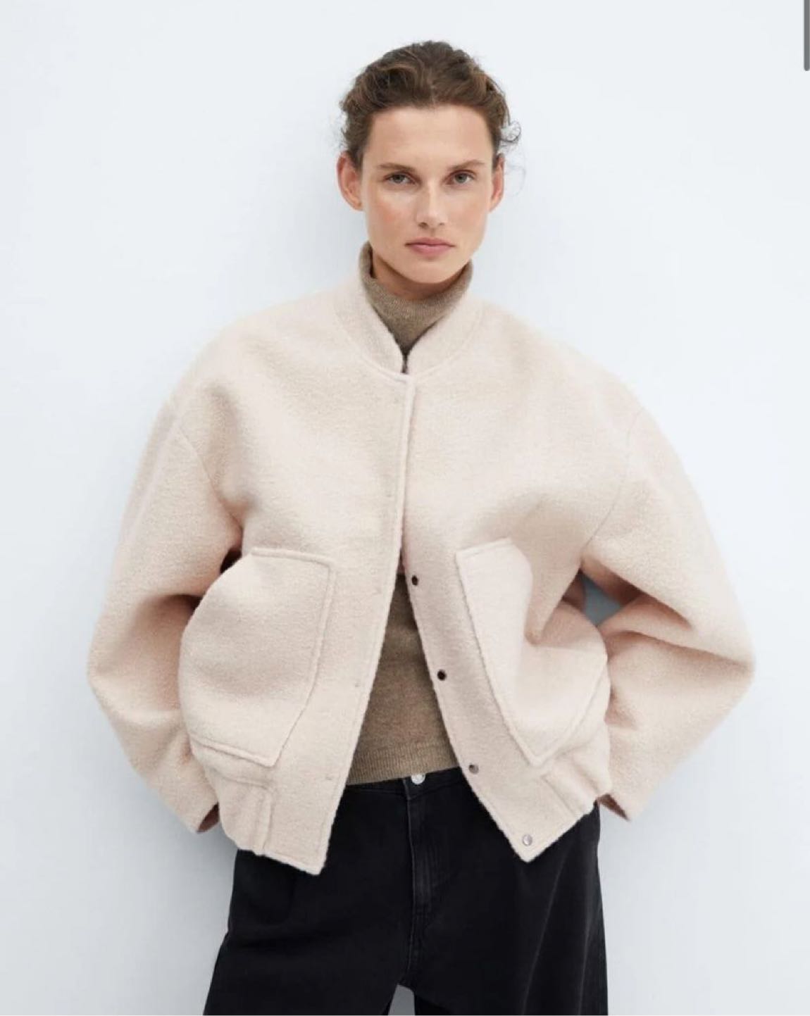 Bej Yün Dokulu Oversize Ceket — görsel 4/5