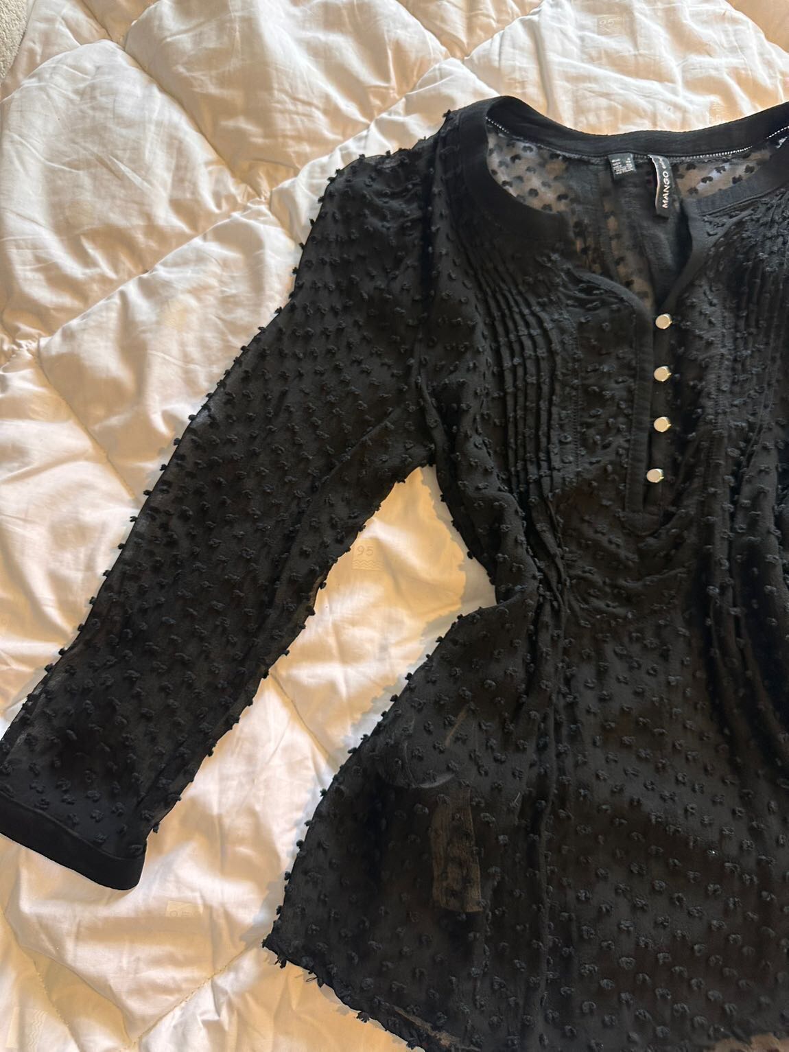 Siyah plumeti şık gotik bluz — görsel 3/5