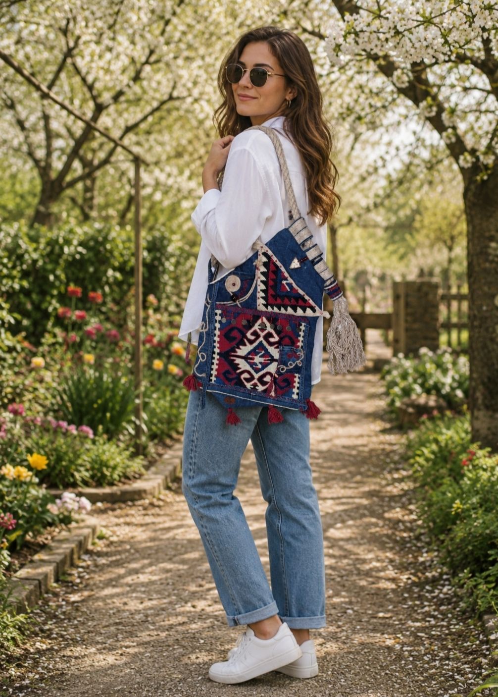 Antika kilim detaylı kot çanta — görsel 2/2