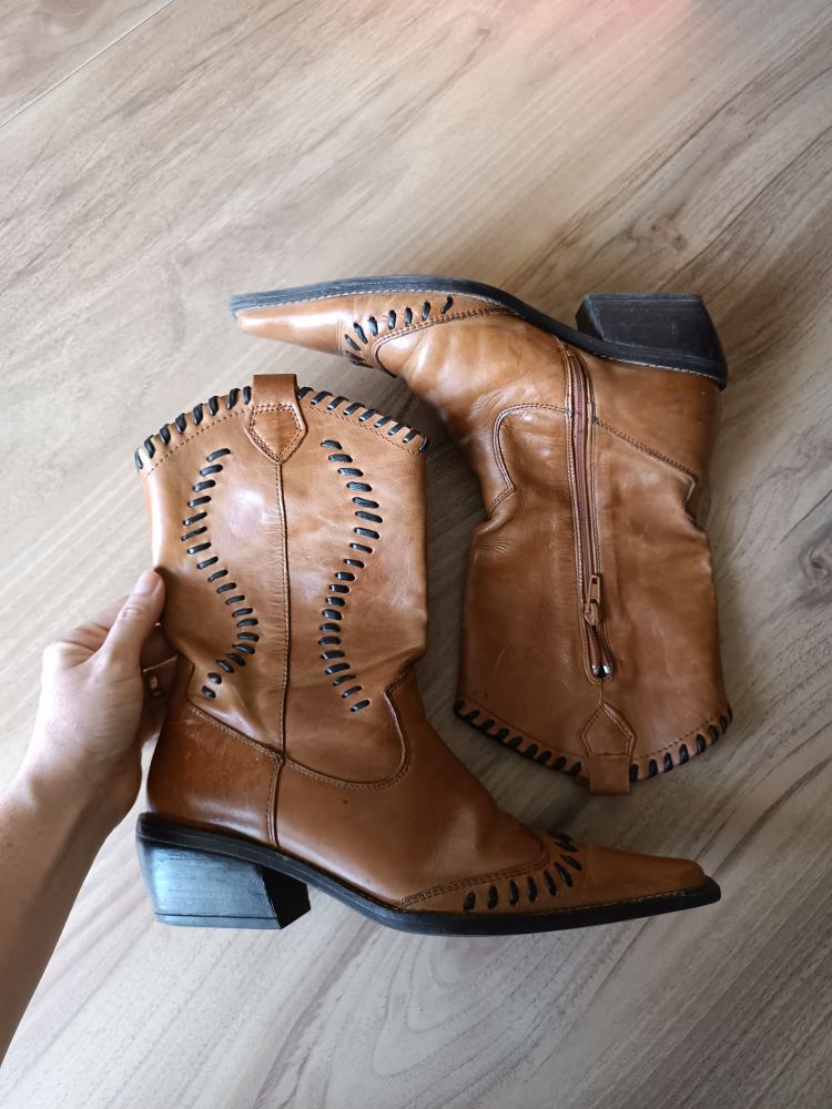 Vintage İtalyan %100 Deri kovboy bot — görsel 6/7