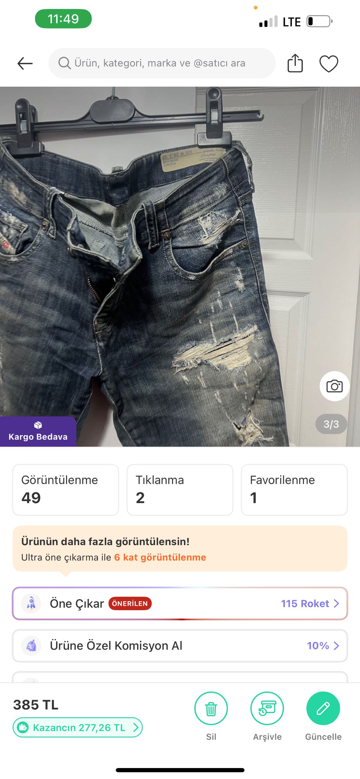 Diesel Yırtık Detaylı Kot Pantolon — görsel 3/4