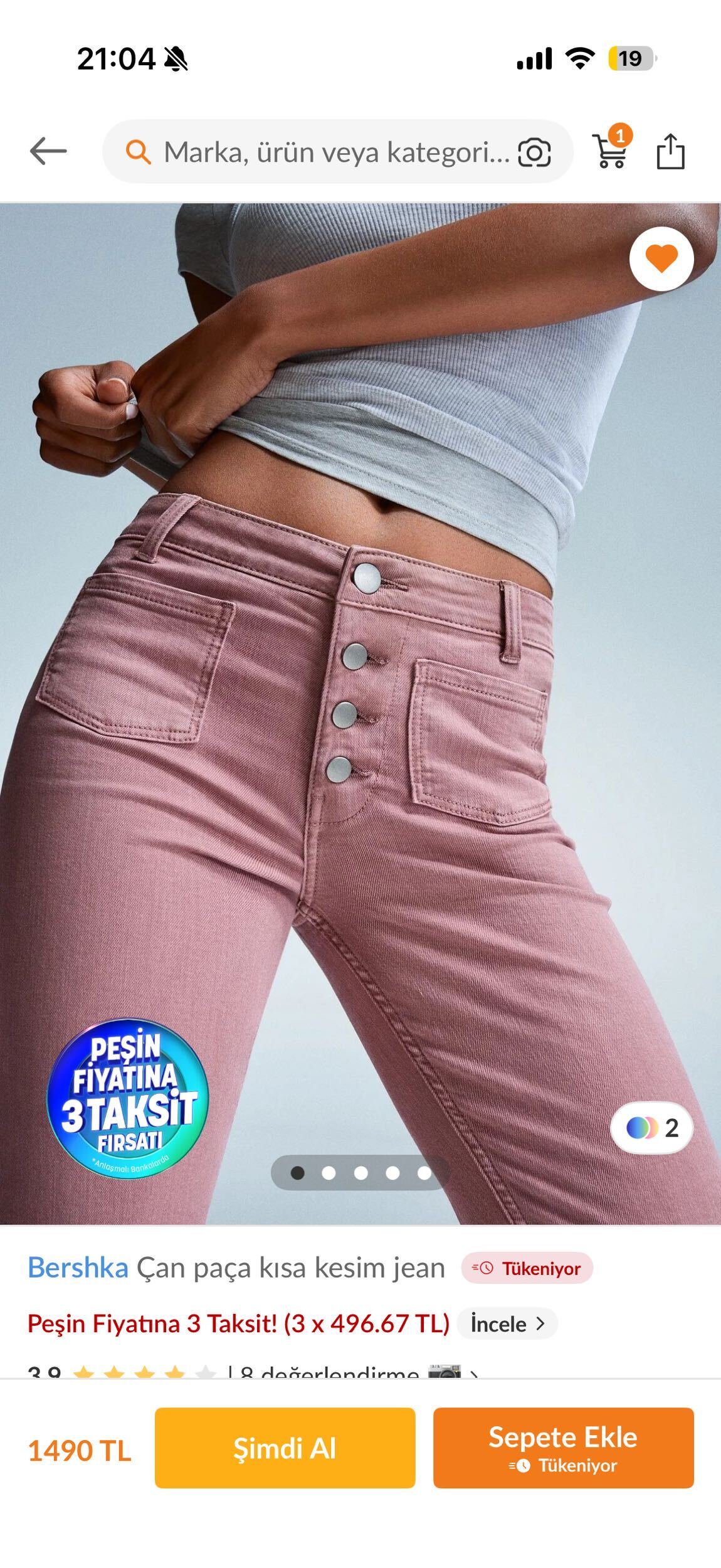 Bershka Çan Paça Kısa Kesim Jean Pembe — görsel 4/4