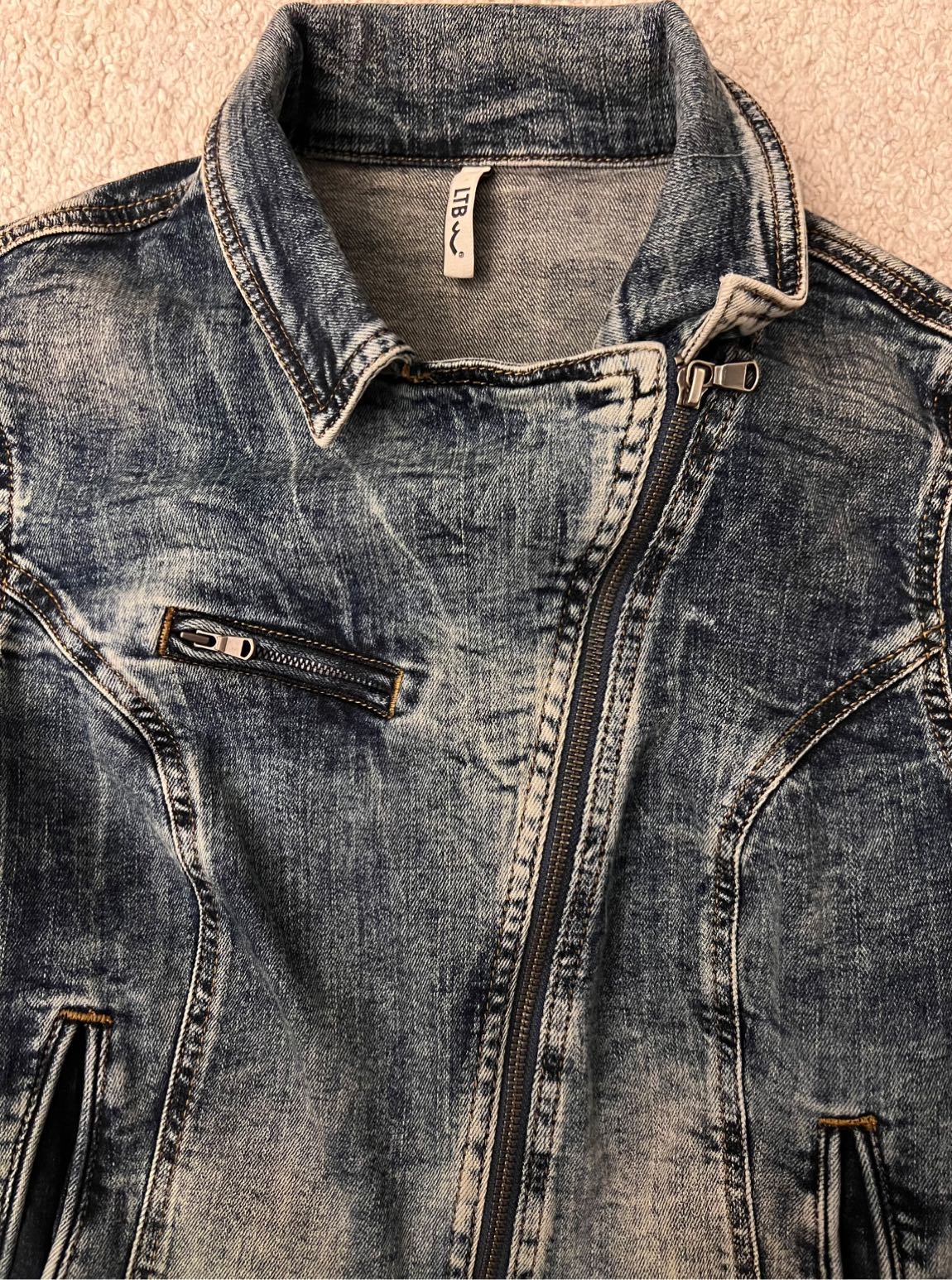 Cross zipper Washed y2k Biker Denim — görsel 3/6