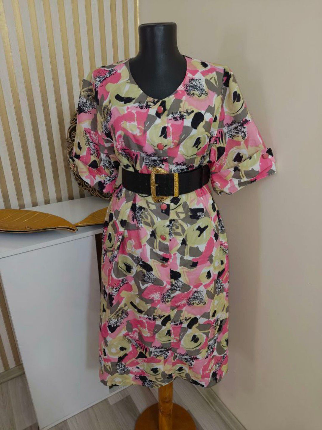 Vintage retro Desenli Midi Elbise — görsel 8/9