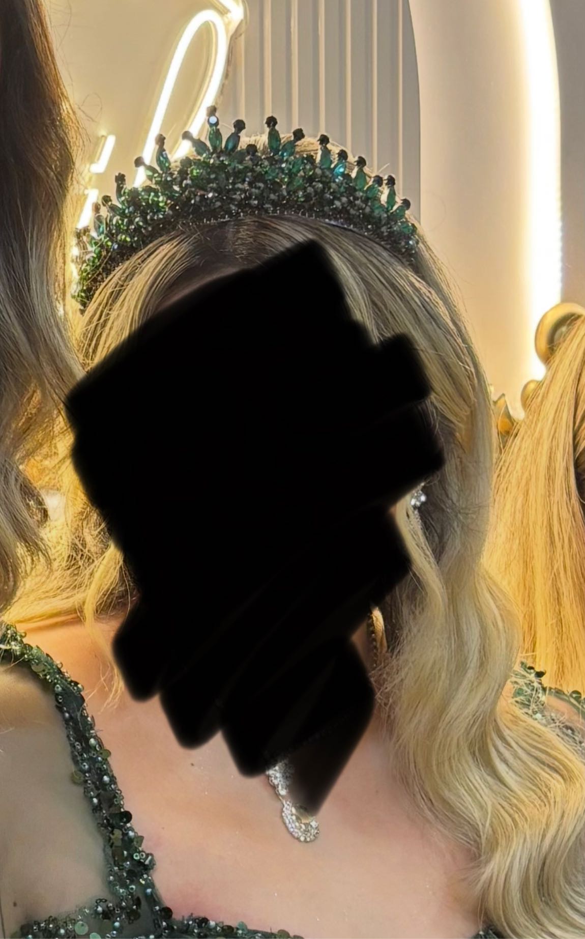 Yeşil Kristal Taşlı Gelin Tacı Saç Akses — görsel 2/2