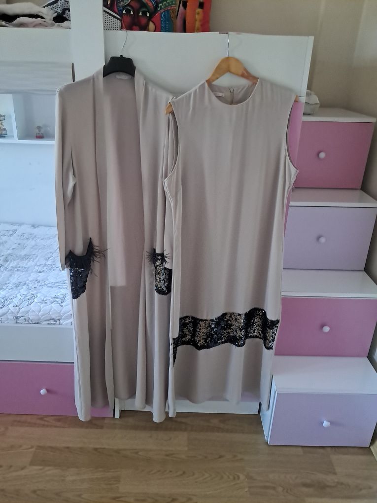 Bej Payetli Elbise ve Kimono — görsel 2/8