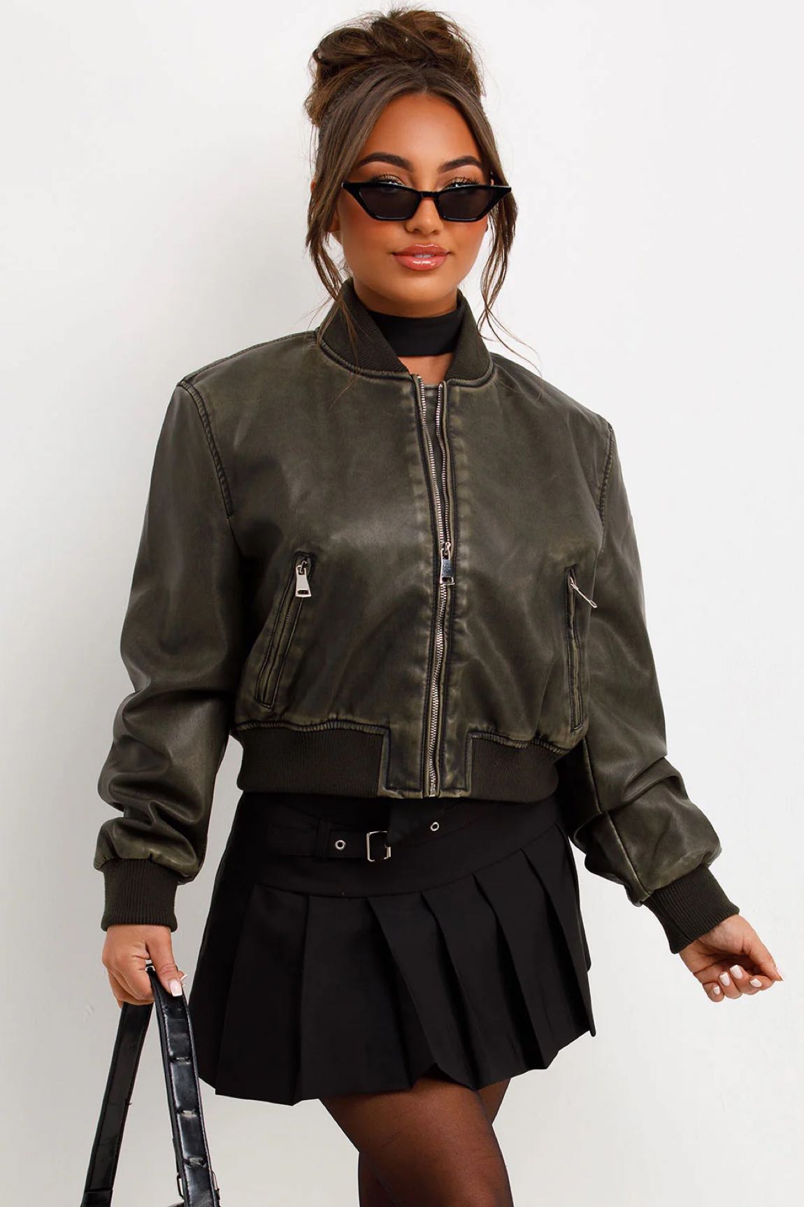 Az kullanilmis zara deri crop bomber — görsel 2/2
