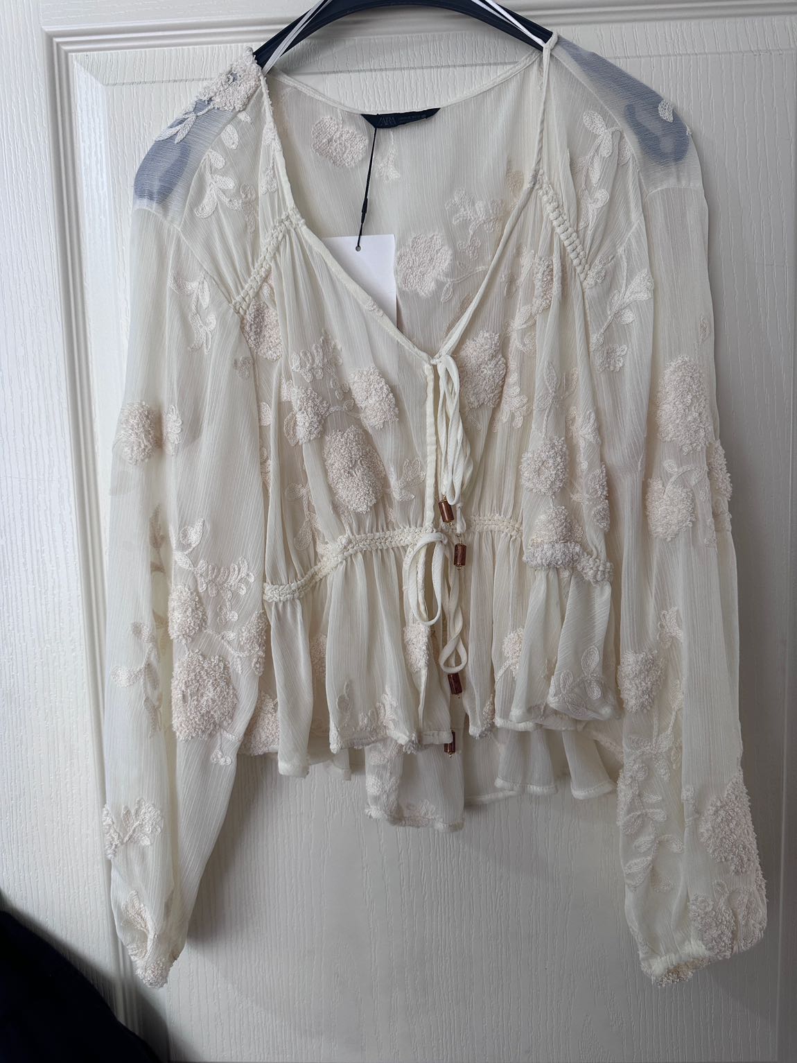 Krem İşlemeli Zara Bluz 🦢 — görsel 8/8