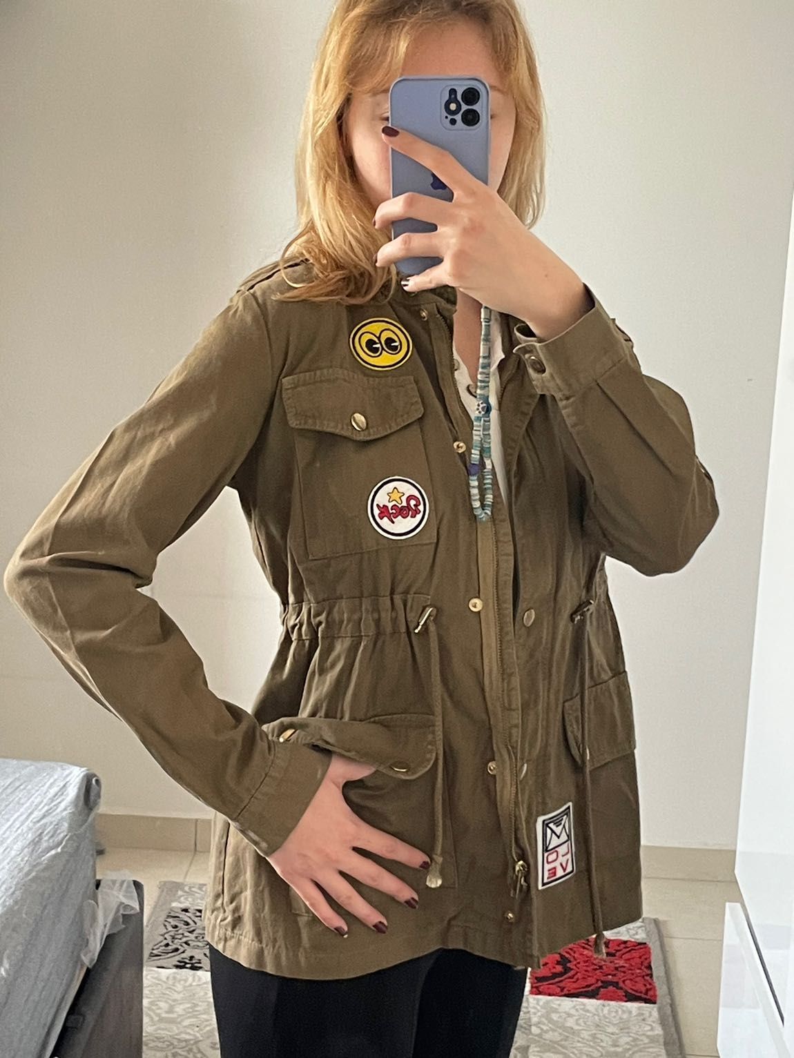 patch detaylı haki uzun ceket — görsel 2/8