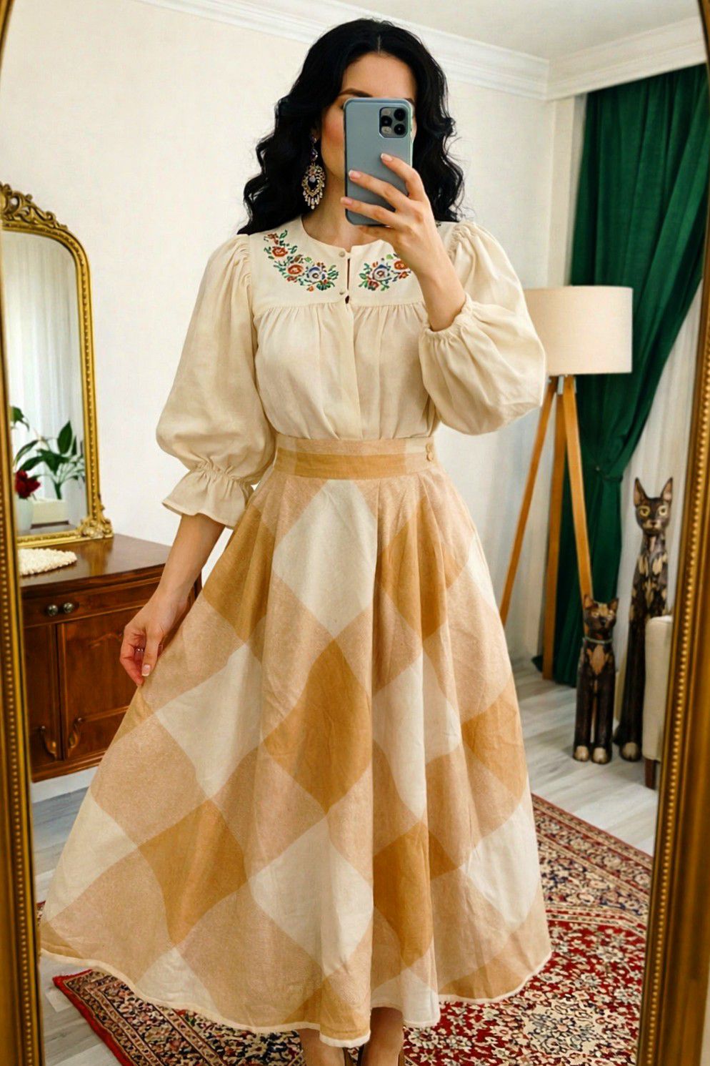 İpek polyester karışımı vintage etek — görsel 1/8