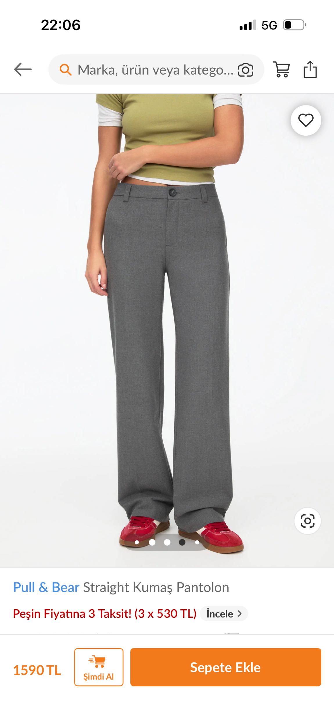 Pull & Bear Gri Kumaş Pantolon — görsel 5/8