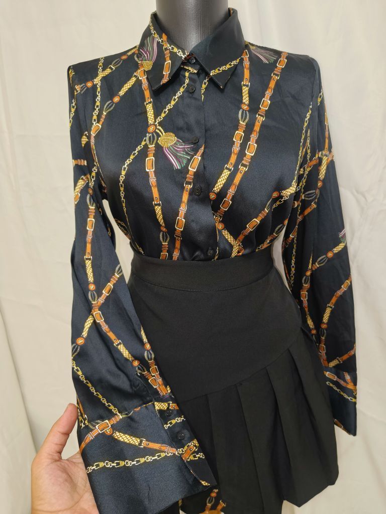 Zara Desenli Siyah Gömlek tunik — görsel 11/13
