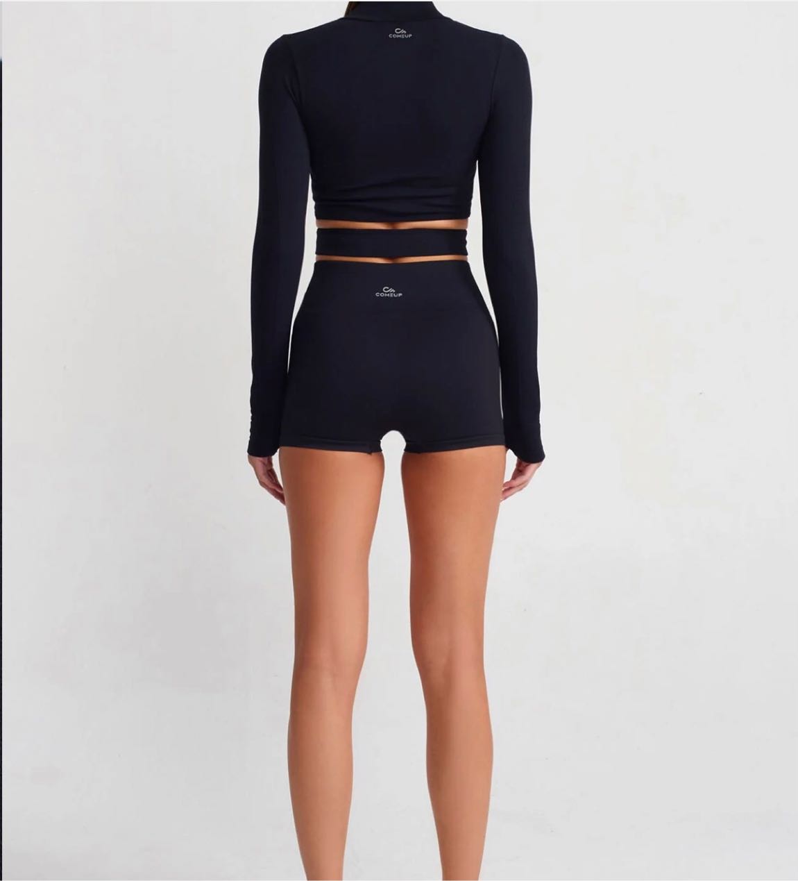 Siyah Fermuarlı Crop Top ve Şort İkili T — görsel 3/4