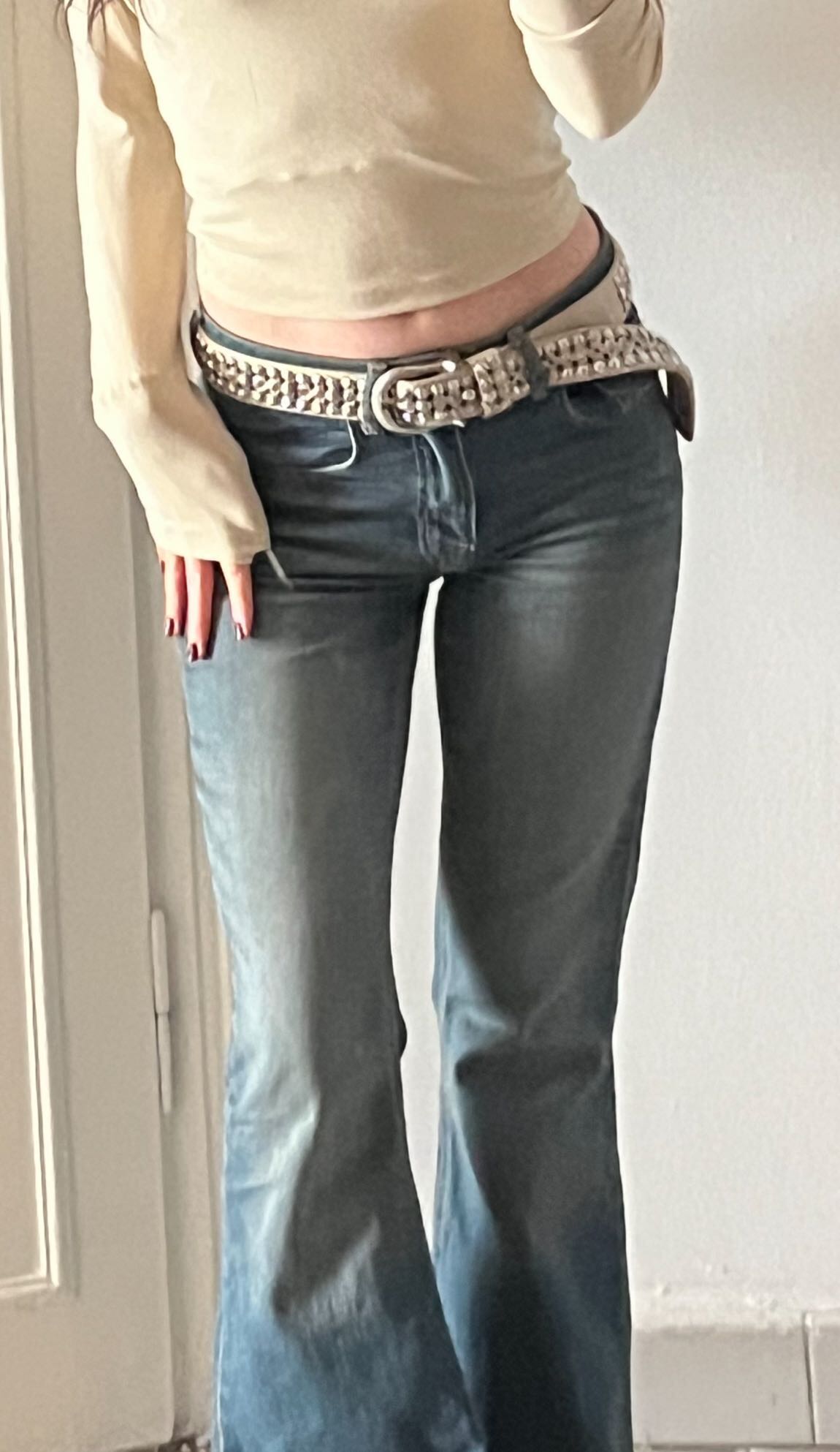 Kot Beli Düşük İspanyol Paça Jean Y2K — görsel 5/7