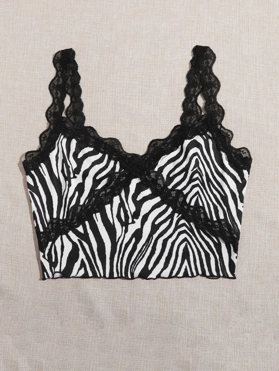 Shein Zebra Desenli Dantel Askılı Bluz — görsel 3/3