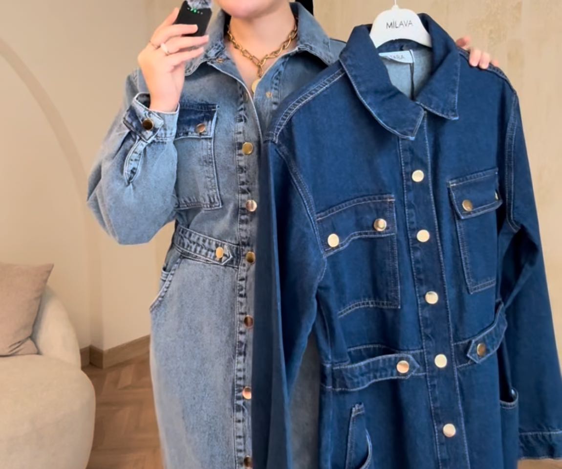 Denim T-Shirt Elbise Kot Ceket Kombinasy — görsel 6/8