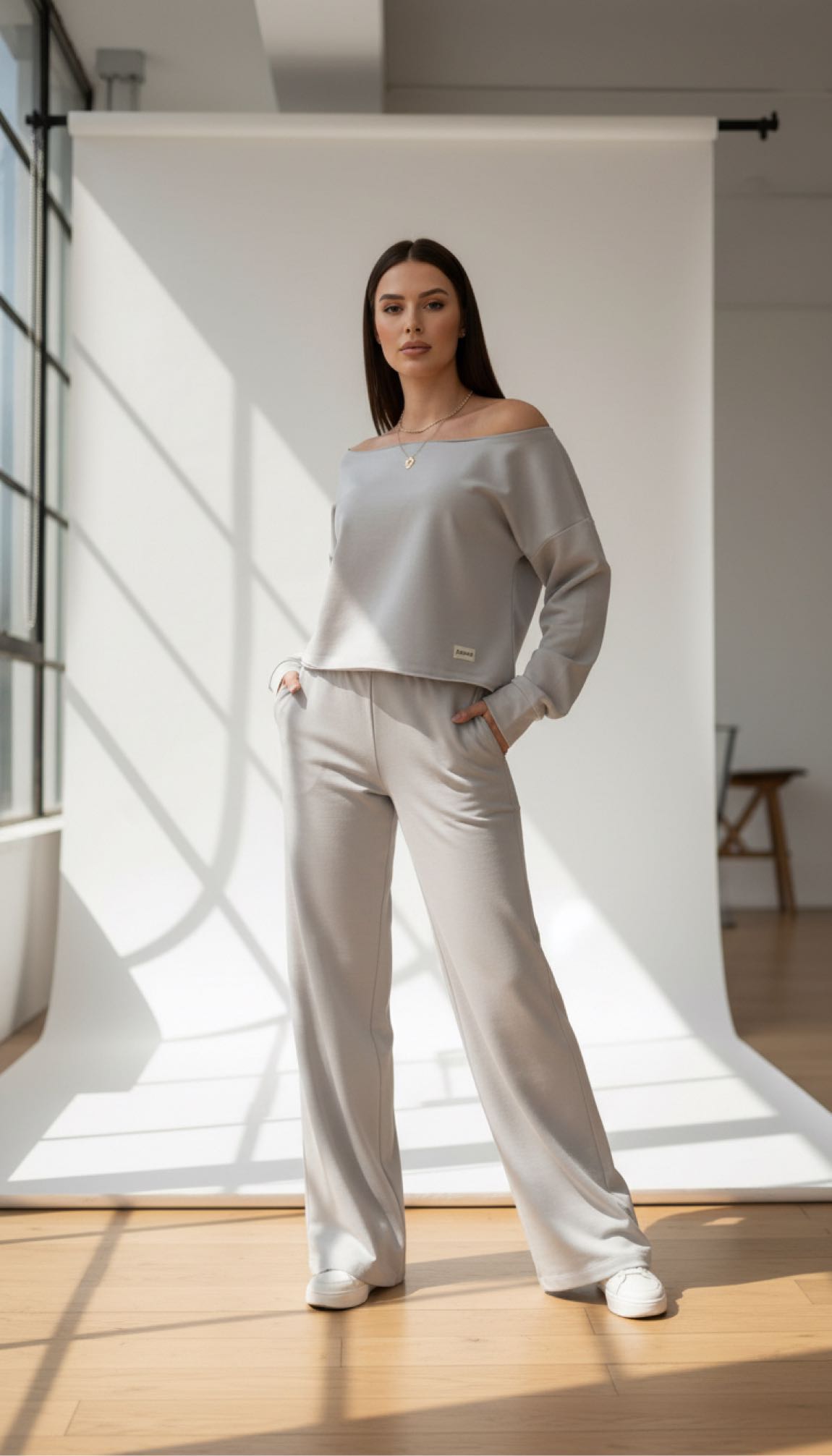 Gri Oversize Sweatshirt ve Bol Paça Pant — görsel 6/8