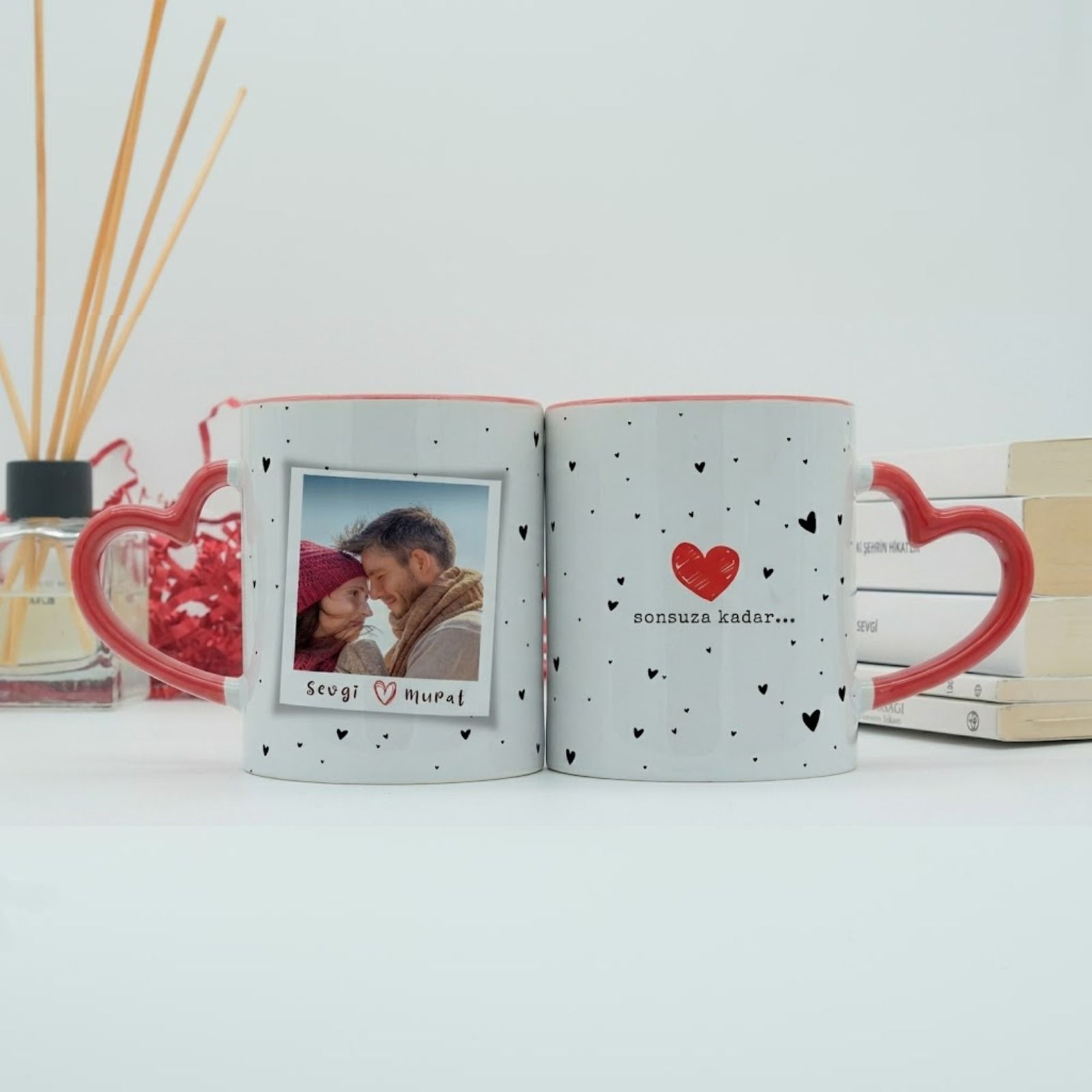 Polaroid Anı Kalp Kulplu Sevgili Kupası