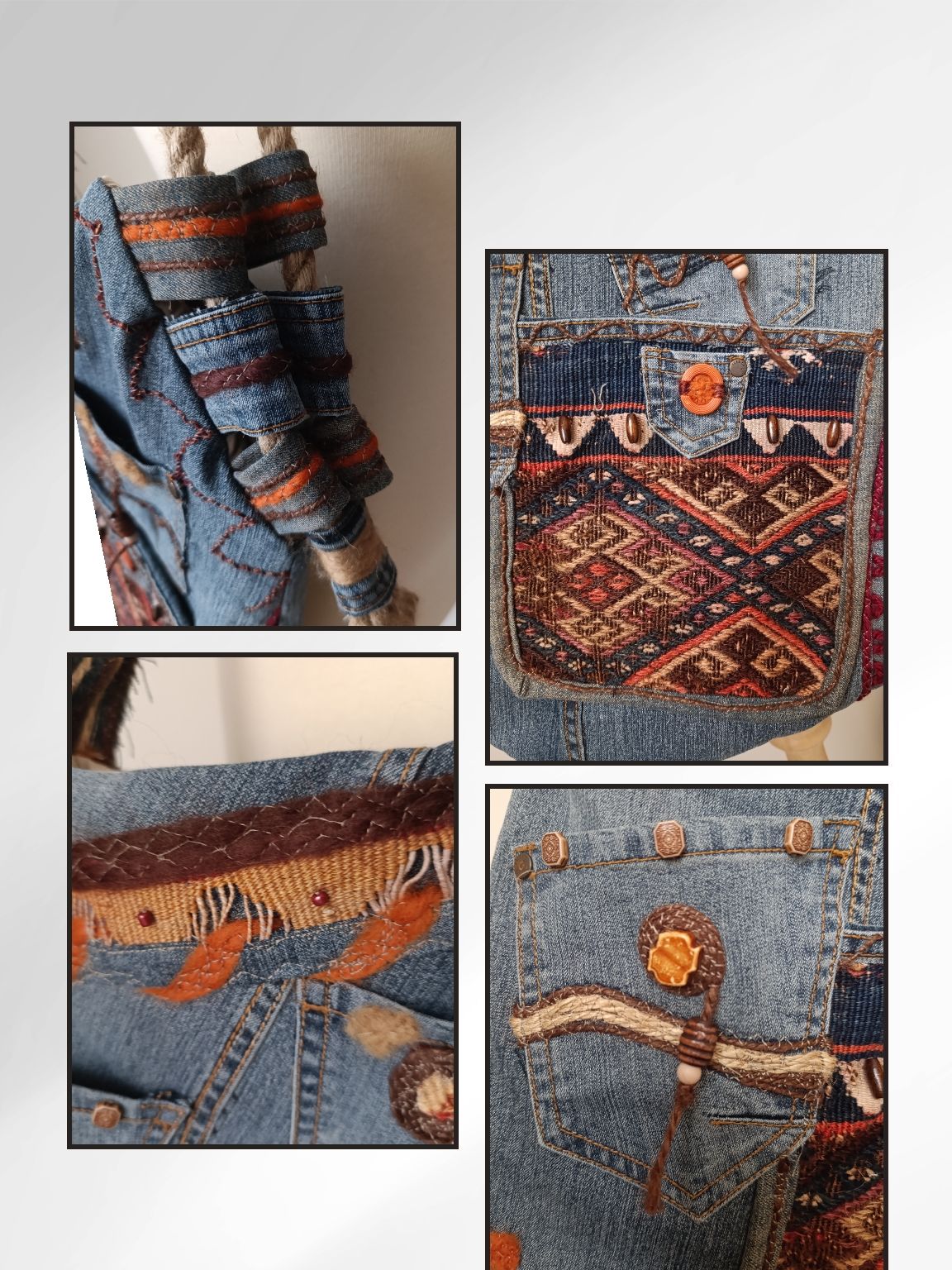 Antika Kilim Detaylı Bohem Kot Çanta — görsel 4/6