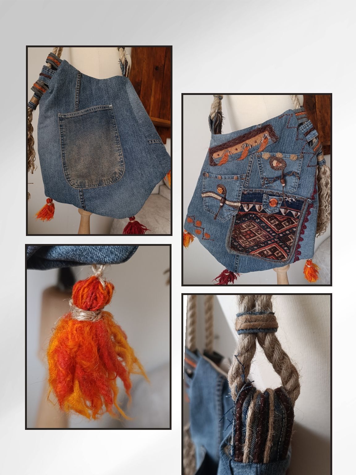 Antika Kilim Detaylı Bohem Kot Çanta — görsel 5/6