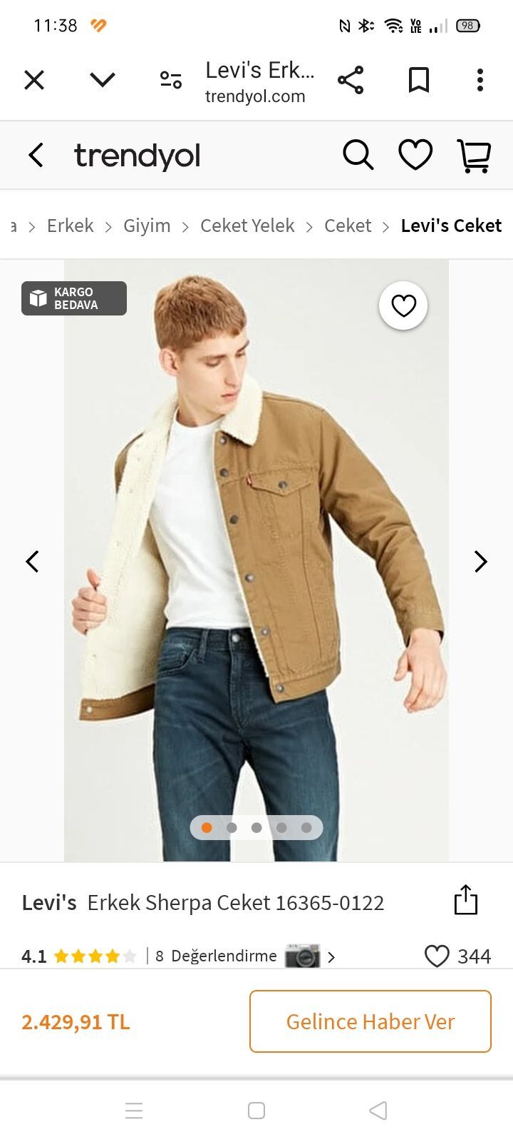 Levis sherpa trucker ceket — görsel 4/8